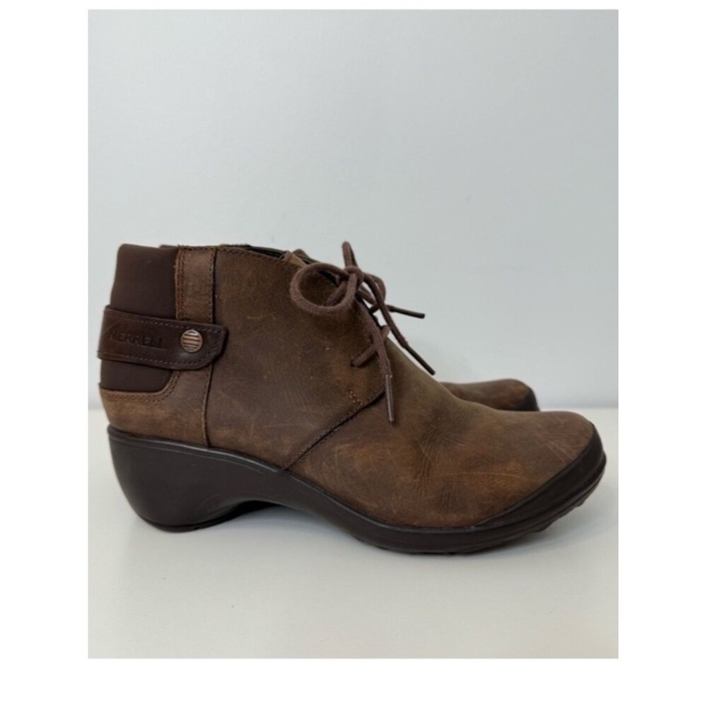 Merrell Veranda Lace Bootie Brown Leather Comfort Ankle Boot Women Size 6.5